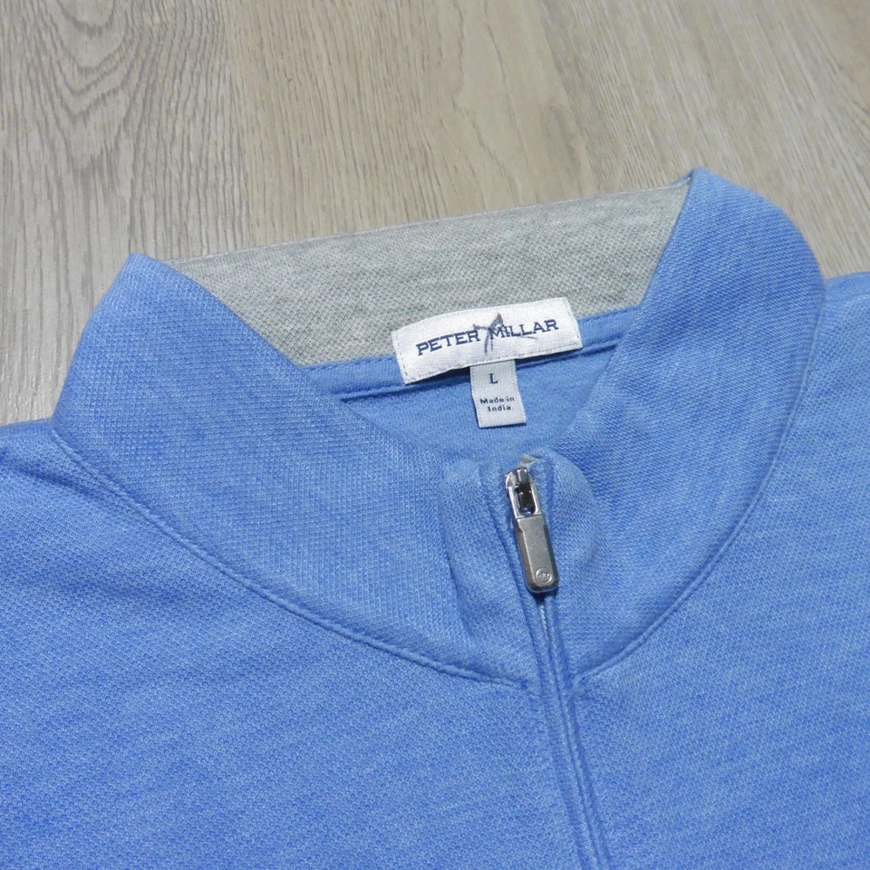 PETER MILLAR Hombres L JERSEY GRANDE CORONA COMODIDAD 1/4 CREMALLERA AZUL GOLF POLO SUÉTER Foto 3 de 4