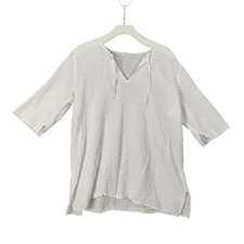 Eileen Fisher Women XL White Organic Cotton Textured V-Neck Top Sustainable