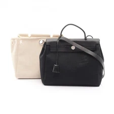 HERMES Herbag shoulder bag H PM Handbag Toile officier hunter lather Black SHW