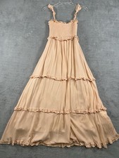 Lulus Womens Size S Fun Afternoon Peach Smocked Tiered Maxi Dress