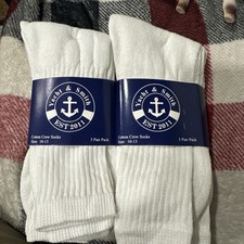 6-Pairs of NEW Yacht Smith Cotton White Crew Socks - Men's 10-13