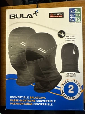 2 pack Bula+ Convertible Balaclava Ski Mask Neck Gaiter Black Polartec L/XL