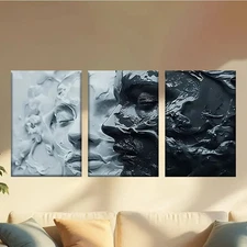 3pcs  Close Up of a Black And White Abstract  Wall Art Canvas Framed 50x70cm