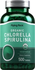Chlorella Spirulina Organic | 500 Tablets | Vegetarian, Non-GMO | by Piping Rock