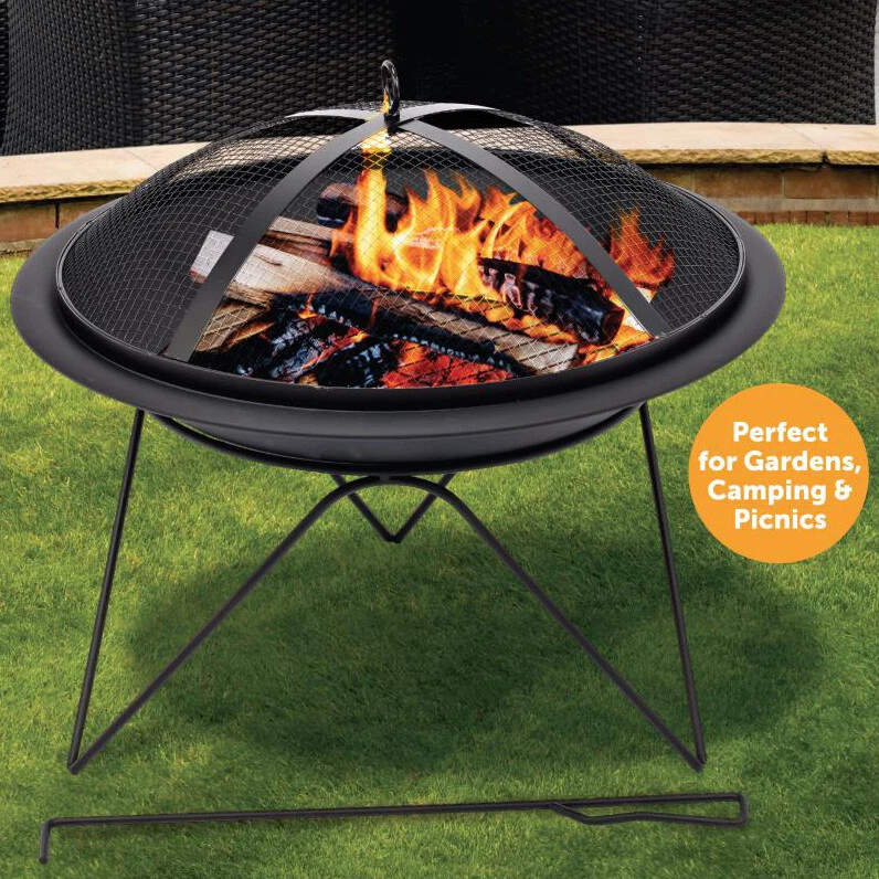 Portable Round Fire Pit Outdoor Garden Firepit Patio Heater Camping Log Burner
