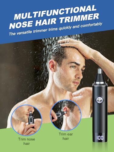 USB Rechargeable Nose & Ear Hair Trimmer With LED Display - Painless Dual-Blade Clipper