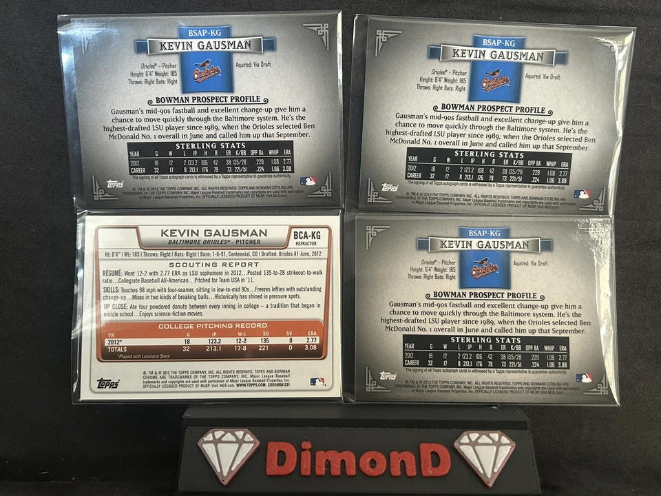 2012 Kevin Gausman Bowman 1st  Chrome Sterling Auto lot X4 Refractor Rc Sp - Image 3 of 3