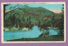 LAKE GEORGE NY VTG PC ENTRANCE TO PARADISE BAY SHOWING 5 MILE MOUNTAIN 1931