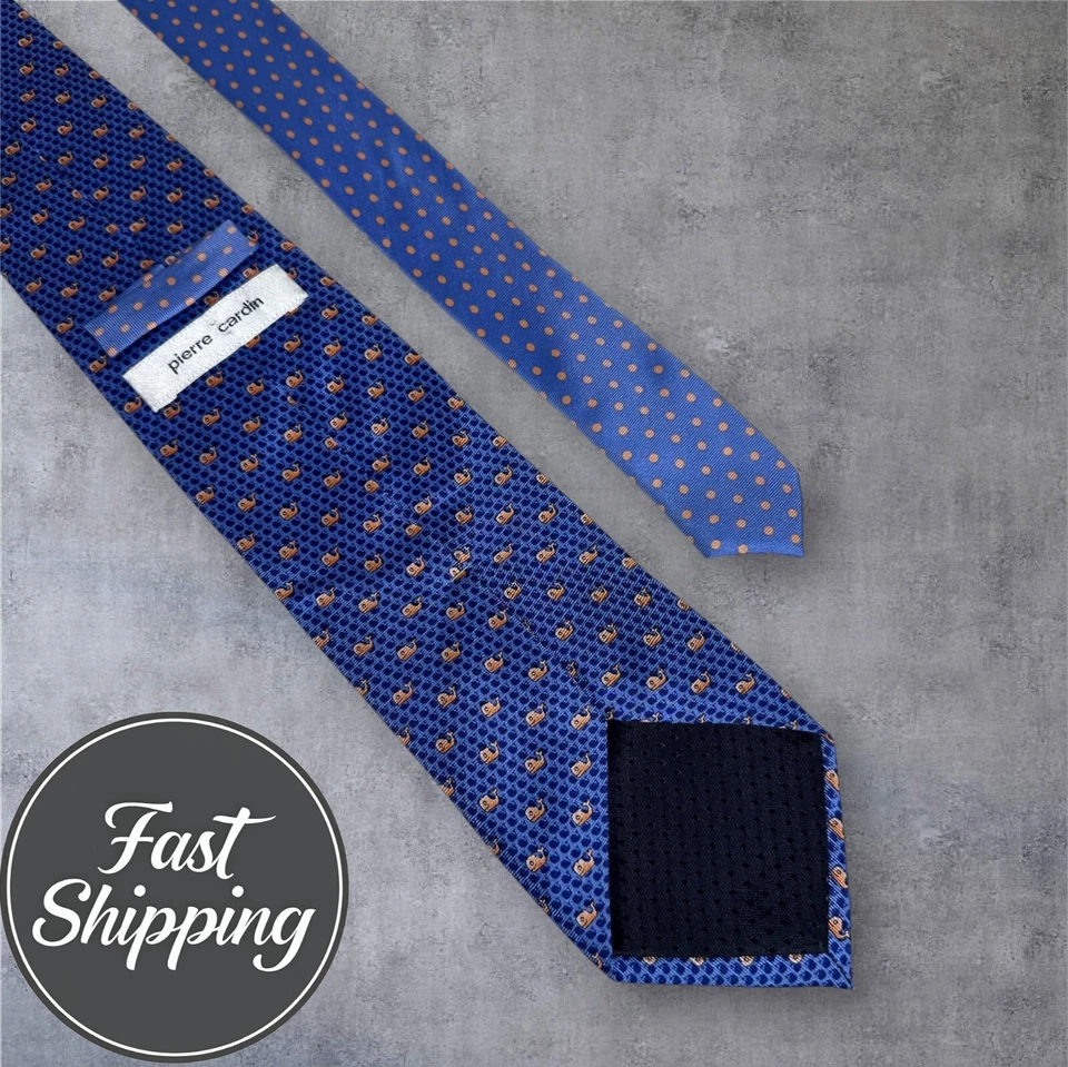 PIERRE CARDIN Tie Geometric Polka Dot 100% Silk Necktie Blue/Pink - Image 4 of 4