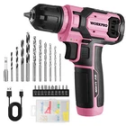 WORKPRO Pink 8V Power Drill Set with 53pcs Bit Set with 3/8" Keyless Chuck