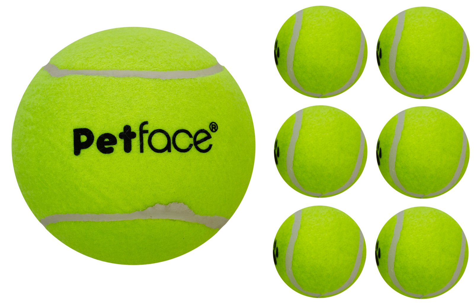 Petface Mega 6"" 15cm Tennis Ball & 6 Standard Balls Puppy Dog Catch Throw Toy