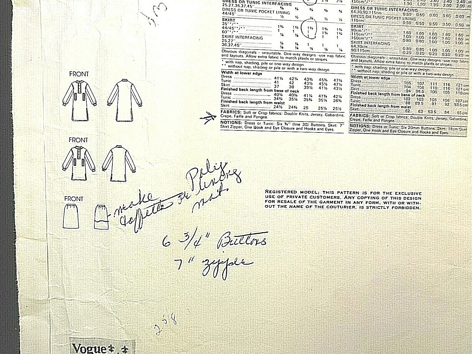 SAINT LAURENT (YSL) Vogue Paris modello originale 2773 Yves Saint Laurent taglia 12