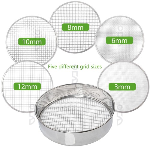 5 in1 Gartensieb aus Edelstahl Kompostsieb Erdsieb 30 cm mit 5 austauschbare Set - Bild 10 von 14