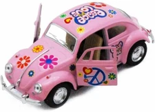  1967 Classic Volkswagen VW Beetle 1:32 scale model car PINK w.Love and peace 5"