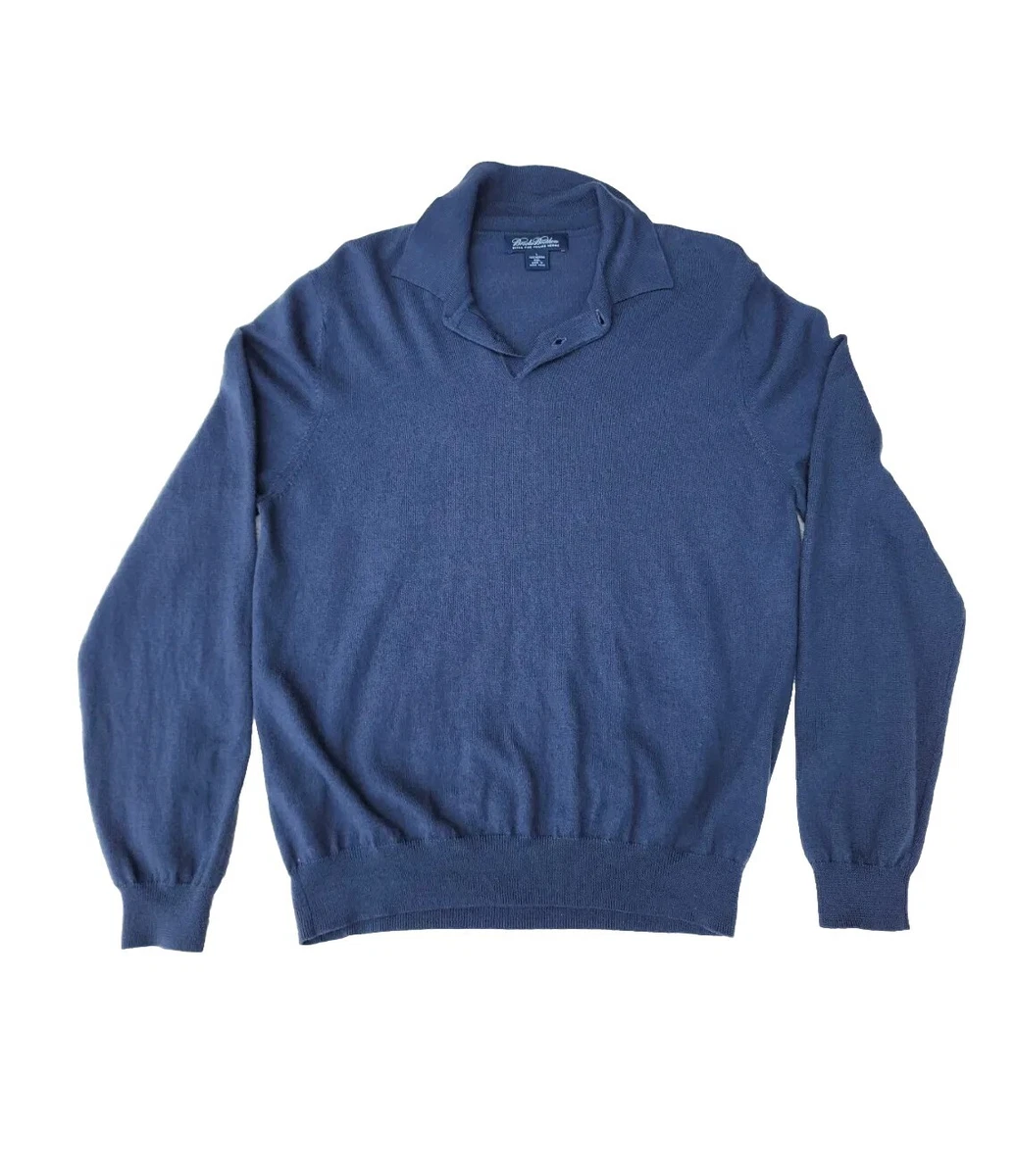 Brooks Brothers Sweater Extra Fine Italian Merino Wool Polo Navy Classic Men s L