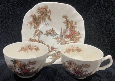 Johnson Bros Old Mill Pattern Lot Soup Cereal Bowl & 2 Cups EUC England Brothers