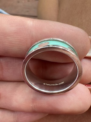 Tiffany & Co. Ring Blue Enamel Heart Wide Band Sterling Silver