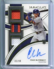 2022 Immaculate Chas McCormick RC Triple Patch Relic On Card Rookie Auto /99