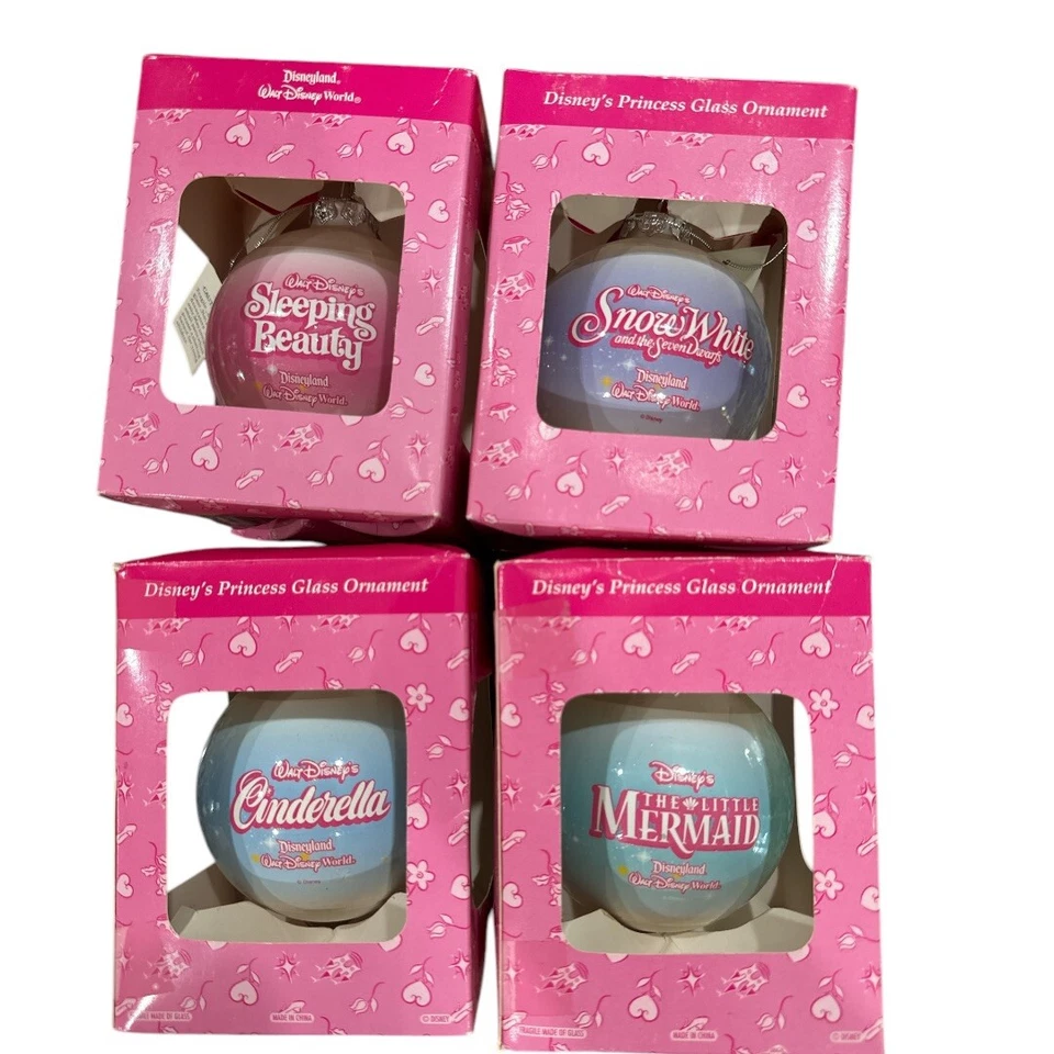 Adornos de vidrio de princesa de los parques de Disney 4 Ariel Blancanieves Aurora Cenicienta IOB Foto 2 de 4