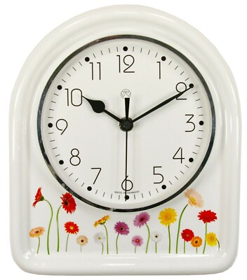 Funk-Küchenuhr Wanduhr Funkuhr Wohnraumuhr Keramik-Uhr weiß Platte