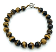 Hand Knotted Tiger's Eye Stone 18mm Bead Necklace 18"