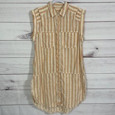 Free People We Are Free Button Front Dress Womens Size S Orange Beige Pink.
