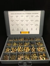 980pcs ASSORTMENT KIT- GRADE 8 BOLT, HEX NUT, FLAT WASHER, & LOCK WASHER ZINC