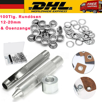 100 TLG Ösen Rundösen 12-20mm Set mit Ösenzange Für Planenösen Gartenplane LKW