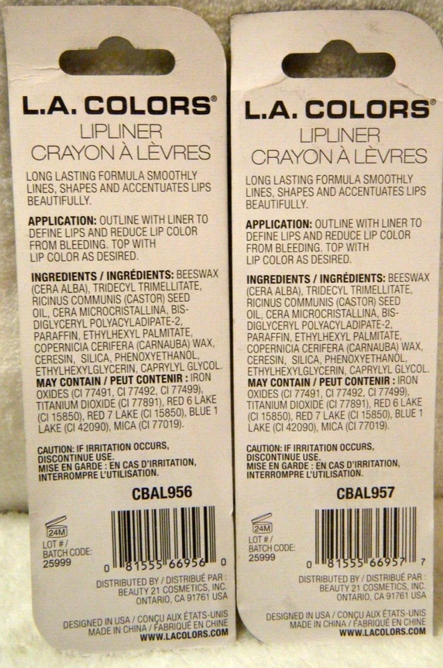 2 NEW L.A. COLORS AUTO LIPLINER - TWIST-UP PENCIL CBAL957 & CBAL956 SHIPS FAST - Image 2 of 2