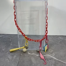 Vintage 80s Plastic Bell Charm Necklace (Red) 3 Charms Bat Umbrella Notepad