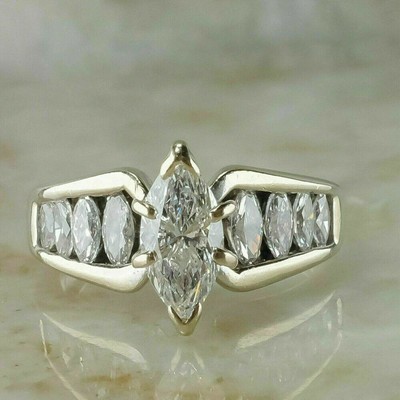 2.5ct Marquise Cut Diamond Lab Created Ring 14K White Gold Plated