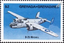 WWII North American B-25 MITCHELL Aircraft Stamp (1995 Grenada Grenadines)