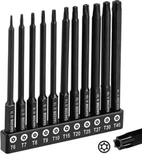 11-Piece Tamper Proof Torx Bit Set, T6/T7/T8/T9/T10/T15/T20/T25/T27/T30/T40 