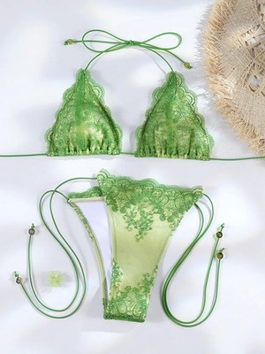 Zweiteiliger Badeanzug Triangel Bikini mit schicken Spitzendetails Damen