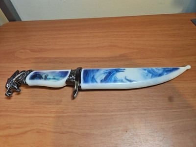 13  dragon Head Dagger Hunting Stainless steel Knife Collectors W/Sheath