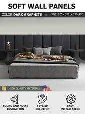 Soft Wall Panels 12"x32"/40" – Dark Graphite Upholstered Acoustic for bedroom