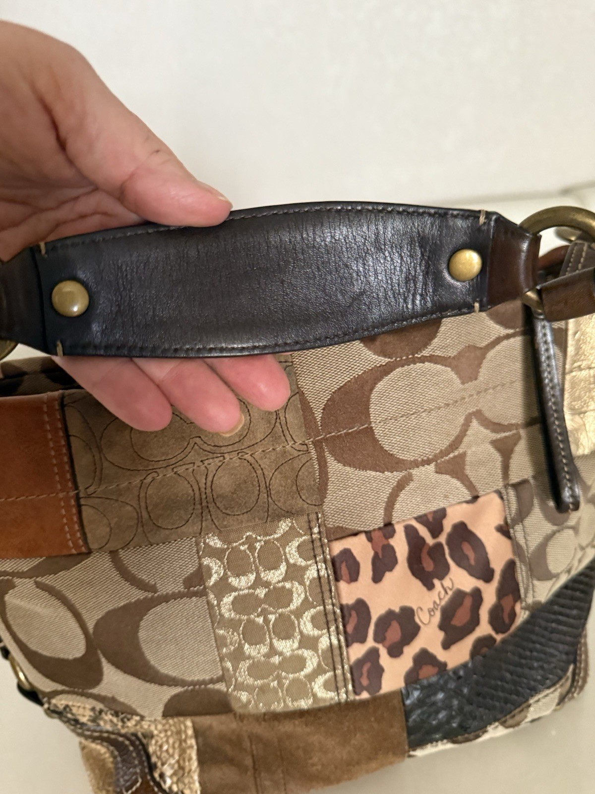 Coach Patchwork Jacquard Brown Leather Shoulder B… - image 21