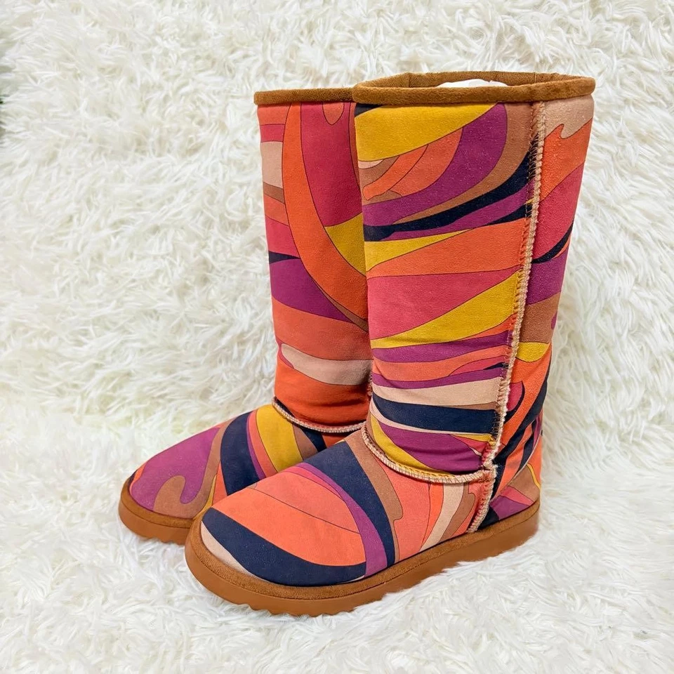 EMILIO PUCCI Multicolor Shearling Boots Geometric Pattern Suede Women’s Designer - Image 2 of 4