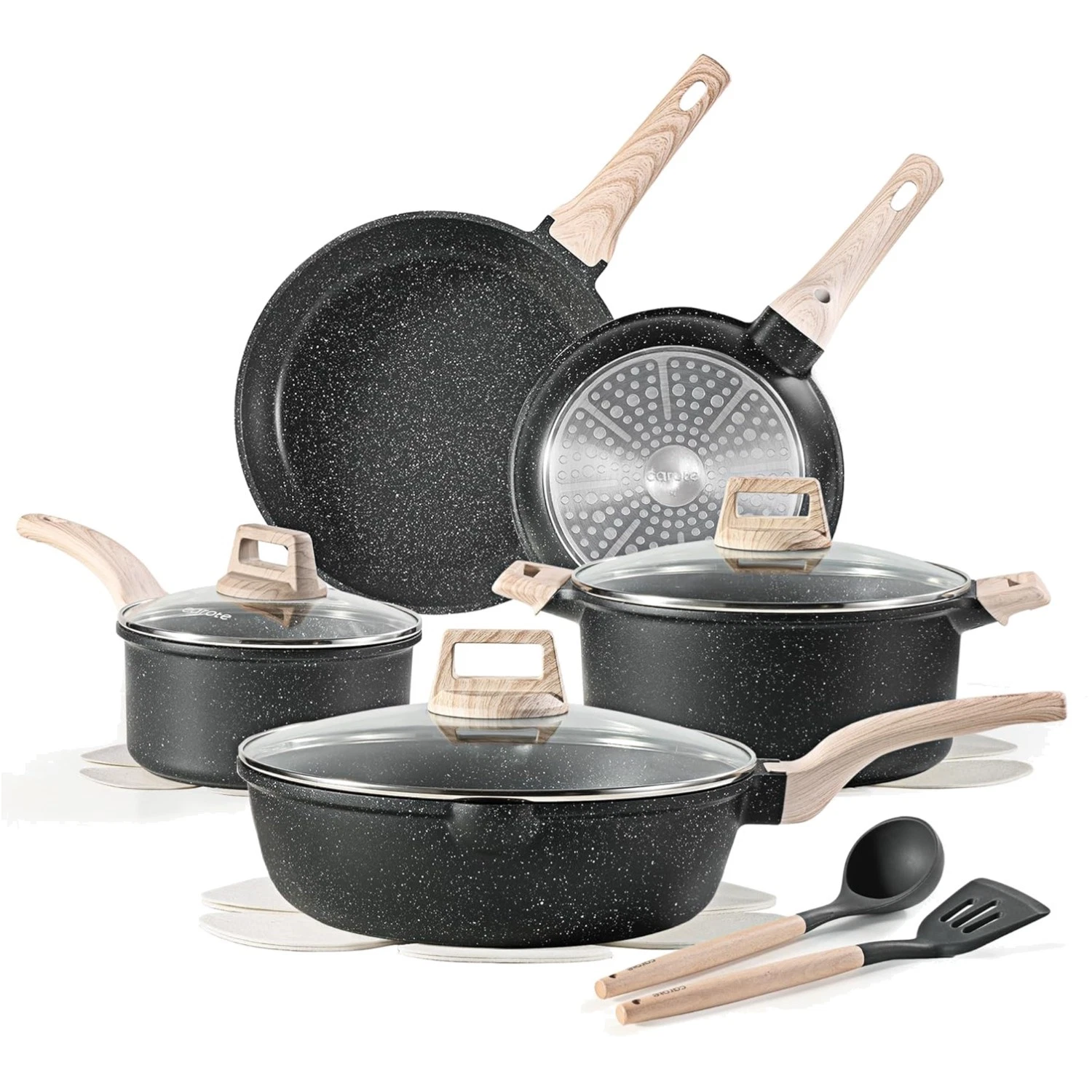 Stylish 14-Pc Non-Stick Granite Cookware Set for Safe Cooking - Induction Use