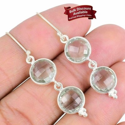 Grüner Amethyst Edelstein massiv Sterlingsilber Frau Ohrhänger Haken Ohrringe Schmuck