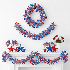 Patriotic Tinsel Garland 4Th of July Decorations - 5 Pack 32.8FT Red White Blue
