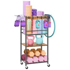 Home Gym Storage Rack, Heavy Duty Yoga Mat Holder Workout Equipment Brown