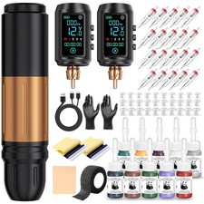 Kit de tatuaje: M quina de tatuaje inal mbrica completa, 2 bater as, 20 agujas