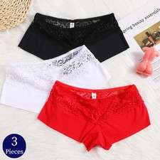 Lace Boyshort Panties Low Rise Floral Soft Breathable Women's Underwear 3 Pcs