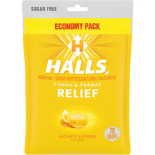 Halls ECONOMY PACK Honey Lemon Cough  Throat Relief 70 Cough Drops - SUGAR FREE
