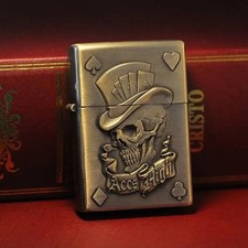 Retro Chinese Embossed Bronze Kerosene Wheel Lighter Classic