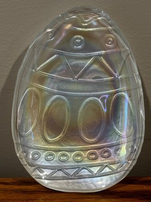 Iridescent Glass Easter Egg Trinket Dish 6.5x4.75  READ
