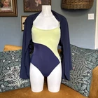 Y2K Moschino Mare Swim Suit Swimming Costume & Sarong Sz42  UK8-10? Green Blue
