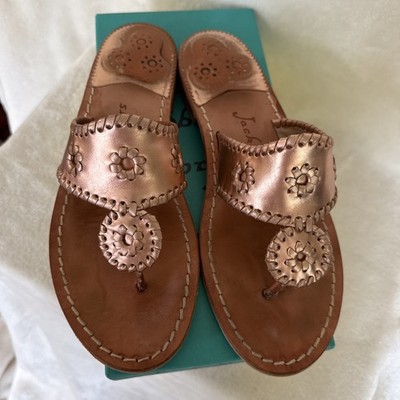 Jack Rogers WestHampton Sandals Rose Gold Metallic Leather Women s Size 9.5 Box
