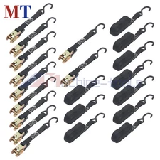 12-Pack Ratchet Strap 1" x 15ft 1500lbs Break Strength 500lbs Load with S-Hooks